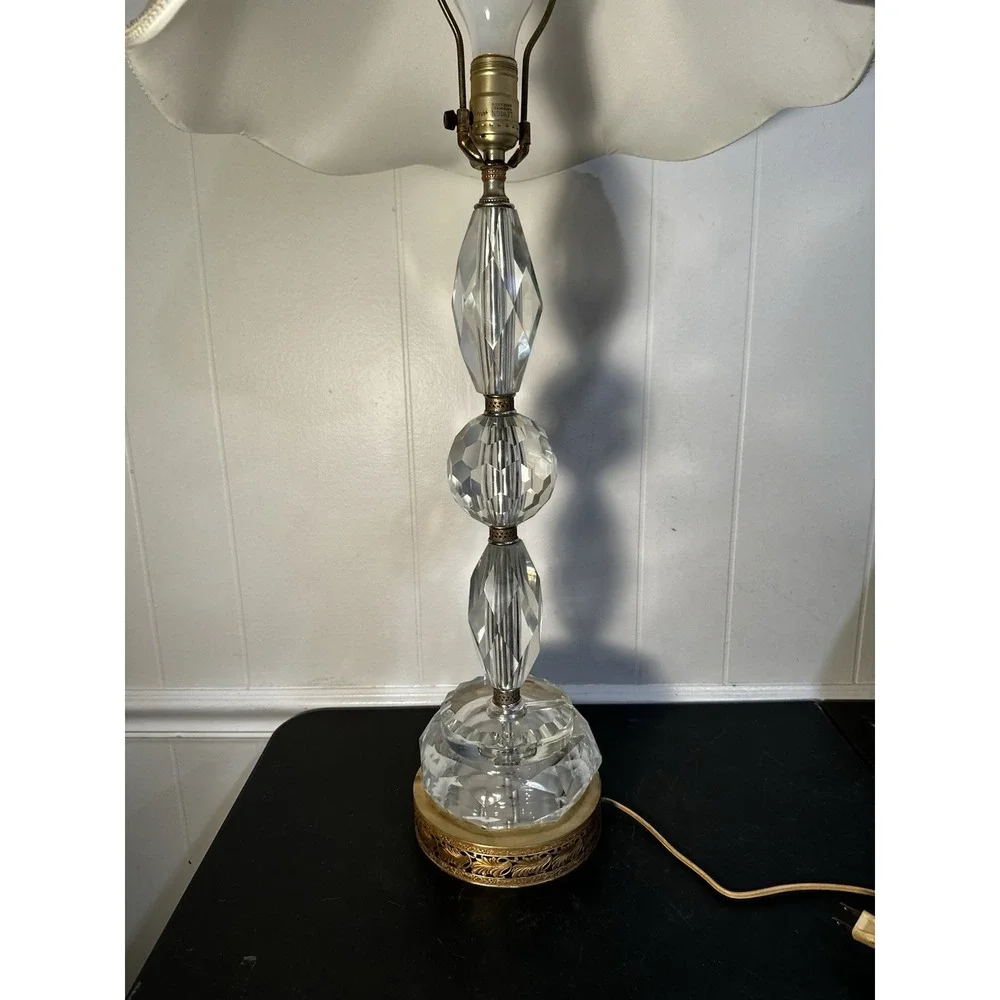 Antique Hollywood Regency Crystal Lamp Stacked Berger‎ Swivel W/ Filigree Base